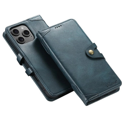 SUTENI Q03 Series for iPhone 16 Pro Max Case Wavy Texture PU Leather Phone Wallet Cover - Blue