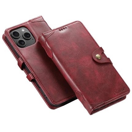 SUTENI Q03 Series for iPhone 16 Pro Max Case Wavy Texture PU Leather Phone Wallet Cover - Red