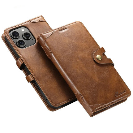 SUTENI Q03 Series for iPhone 16 Pro Max Case Wavy Texture PU Leather Phone Wallet Cover - Brown