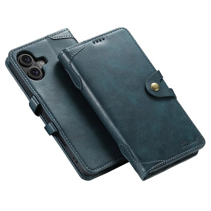 SUTENI Q03 Series for iPhone 16 Plus Case Wavy Texture PU Leather Phone Wallet Cover - Blue