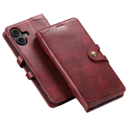 SUTENI Q03 Series for iPhone 16 Plus Case Wavy Texture PU Leather Phone Wallet Cover - Red