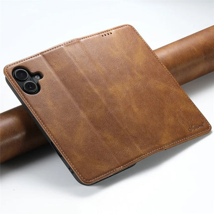 SUTENI J02 Series for iPhone 16 Plus Case Waxy Texture Leather Phone Cover with Magnetic Closure