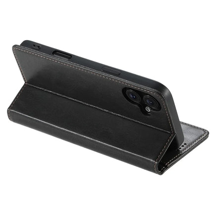 SUTENI J02 Series for iPhone 16 Plus Case Waxy Texture Leather Phone Cover with Magnetic Closure
