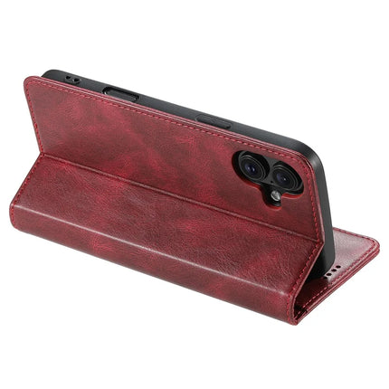 SUTENI J02 Series for iPhone 16 Plus Case Waxy Texture Leather Phone Cover with Magnetic Closure