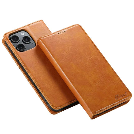 SUTENI J02 Series for iPhone 16 Pro Max Case Waxy Texture Leather Phone Cover with Magnetic Closure - Khaki