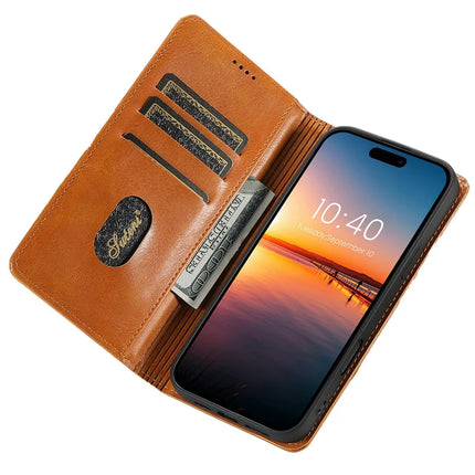 SUTENI J02 Series for iPhone 16 Pro Max Case Waxy Texture Leather Phone Cover with Magnetic Closure