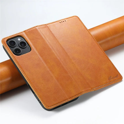 SUTENI J02 Series for iPhone 16 Pro Max Case Waxy Texture Leather Phone Cover with Magnetic Closure