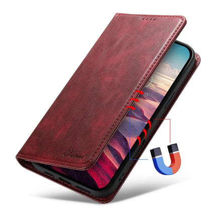 SUTENI J02 Series for iPhone 16 Pro Max Case Waxy Texture Leather Phone Cover with Magnetic Closure