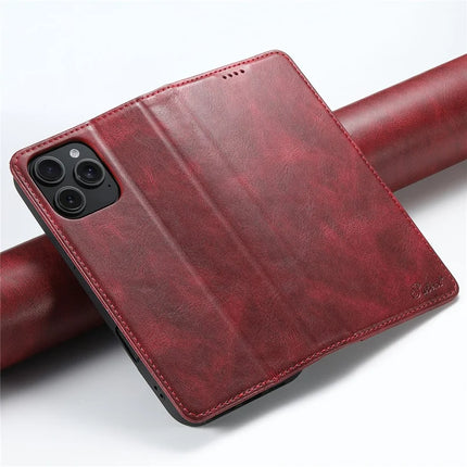 SUTENI J02 Series for iPhone 16 Pro Max Case Waxy Texture Leather Phone Cover with Magnetic Closure