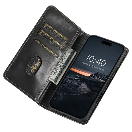 SUTENI J02 Series for iPhone 16 Pro Max Case Waxy Texture Leather Phone Cover with Magnetic Closure