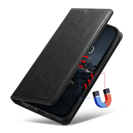SUTENI J02 Series for iPhone 16 Pro Max Case Waxy Texture Leather Phone Cover with Magnetic Closure