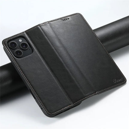 SUTENI J02 Series for iPhone 16 Pro Max Case Waxy Texture Leather Phone Cover with Magnetic Closure