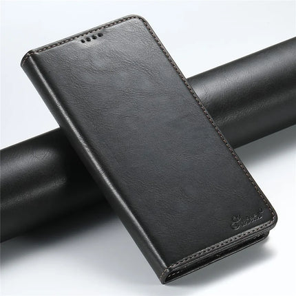SUTENI J02 Series for iPhone 16 Pro Max Case Waxy Texture Leather Phone Cover with Magnetic Closure