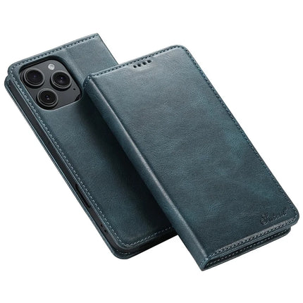 SUTENI J02 Series for iPhone 16 Pro Max Case Waxy Texture Leather Phone Cover with Magnetic Closure - Blue