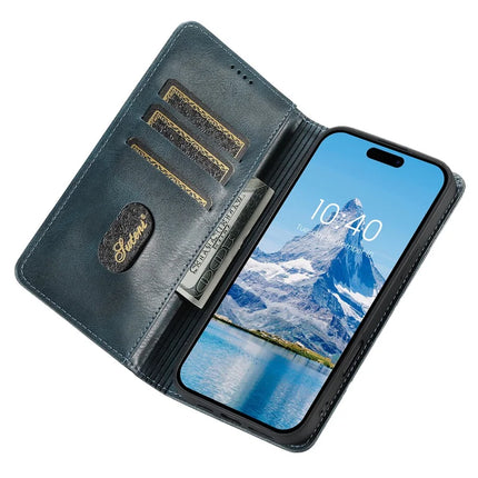 SUTENI J02 Series for iPhone 16 Pro Max Case Waxy Texture Leather Phone Cover with Magnetic Closure