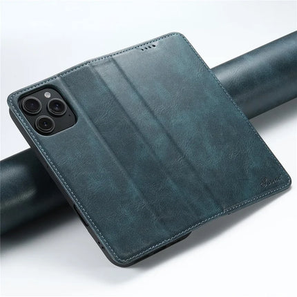 SUTENI J02 Series for iPhone 16 Pro Max Case Waxy Texture Leather Phone Cover with Magnetic Closure