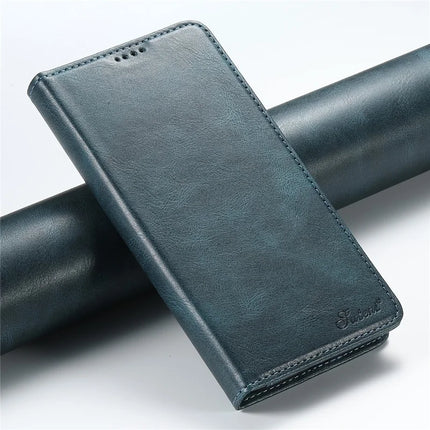 SUTENI J02 Series for iPhone 16 Pro Max Case Waxy Texture Leather Phone Cover with Magnetic Closure