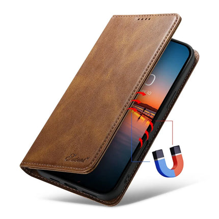SUTENI J02 Series for iPhone 16 Pro Max Case Waxy Texture Leather Phone Cover with Magnetic Closure