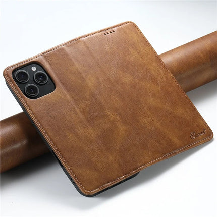 SUTENI J02 Series for iPhone 16 Pro Max Case Waxy Texture Leather Phone Cover with Magnetic Closure