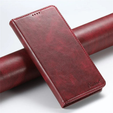 SUTENI J02 Series for iPhone 16 Pro Case Waxy Texture Leather Phone Cover with Magnetic Closure
