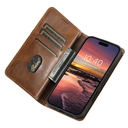 SUTENI J02 Series for iPhone 16 Pro Case Waxy Texture Leather Phone Cover with Magnetic Closure