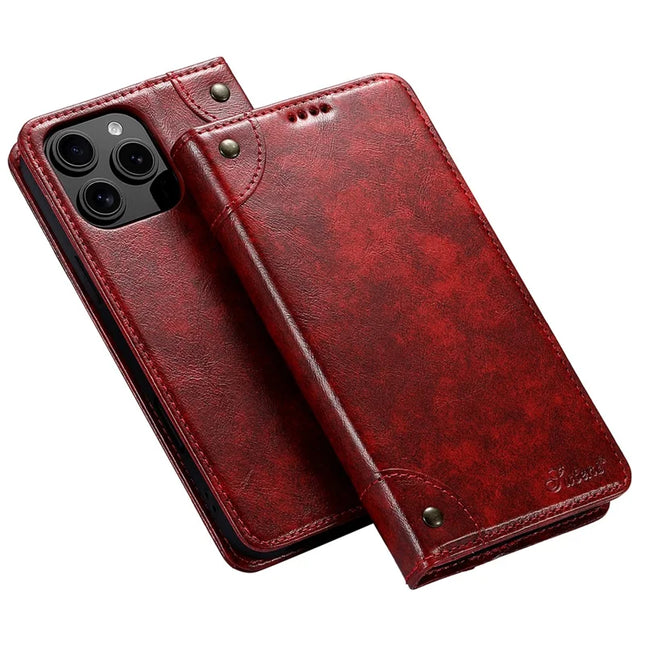 SUTENI For iPhone 16 Pro Max Case PU Leather Stand Wallet Phone Cover - Red