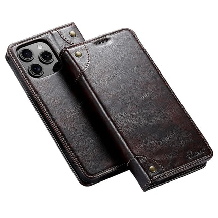 SUTENI For iPhone 16 Pro Max Case PU Leather Stand Wallet Phone Cover - Brown