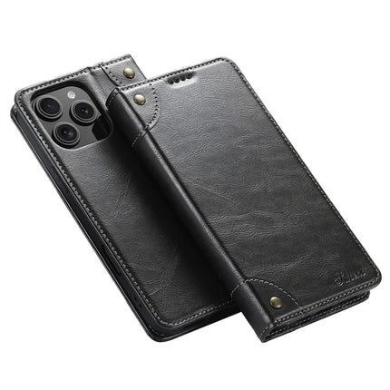 SUTENI For iPhone 16 Pro Max Case PU Leather Stand Wallet Phone Cover - Black