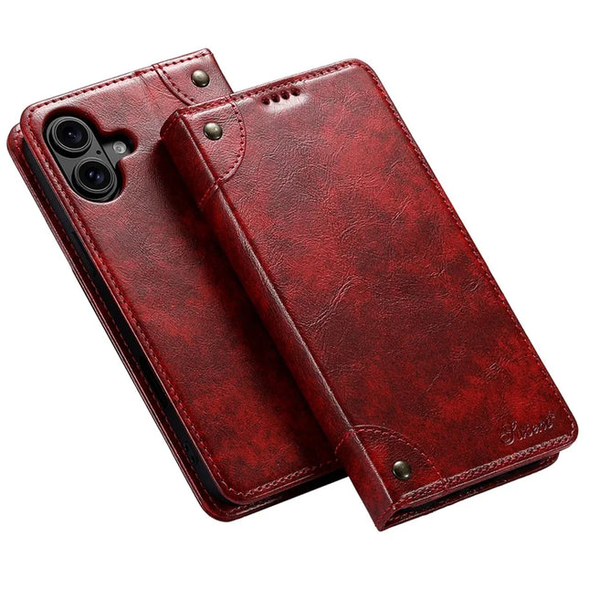 SUTENI For iPhone 16 Plus Case PU Leather Stand Wallet Phone Cover - Red