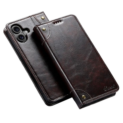 SUTENI For iPhone 16 Plus Case PU Leather Stand Wallet Phone Cover - Brown
