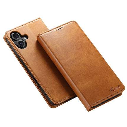SUTENI For iPhone 16 Plus Case PU Leather Wallet Stand Magnetic Closing Phone Cover - Khaki