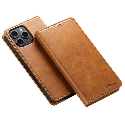 SUTENI For iPhone 16 Pro Max Case PU Leather Wallet Stand Magnetic Closing Phone Cover - Khaki