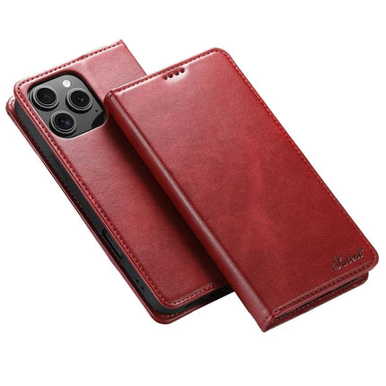 SUTENI For iPhone 16 Pro Max Case PU Leather Wallet Stand Magnetic Closing Phone Cover - Red
