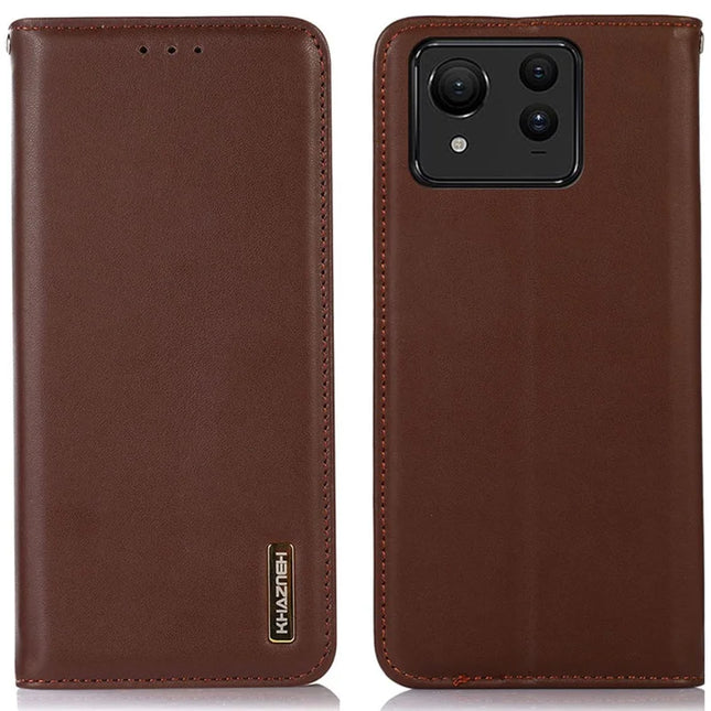 KHAZNEH For Asus Zenfone 11 Ultra 5G Case Genuine Cow Leather Wallet Phone Cover Nappa Texture - Brown