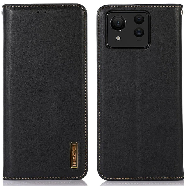 KHAZNEH For Asus Zenfone 11 Ultra 5G Case Genuine Cow Leather Wallet Phone Cover Nappa Texture - Black