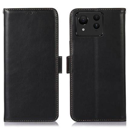 For Asus Zenfone 11 Ultra 5G Case RFID Blocking Genuine Cow Leather Wallet Phone Cover - Black