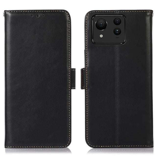 For Asus Zenfone 11 Ultra 5G Case RFID Blocking Genuine Cow Leather Wallet Phone Cover - Black