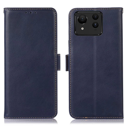For Asus Zenfone 11 Ultra 5G Case RFID Blocking Genuine Cow Leather Wallet Phone Cover - Blue