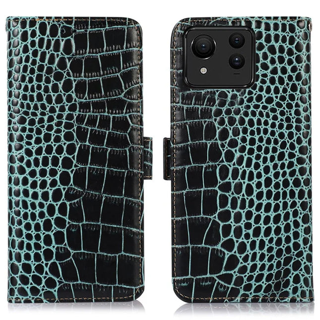 For Asus Zenfone 11 Ultra 5G Case Crocodile Texture Genuine Cow Leather Phone Wallet Cover - Green
