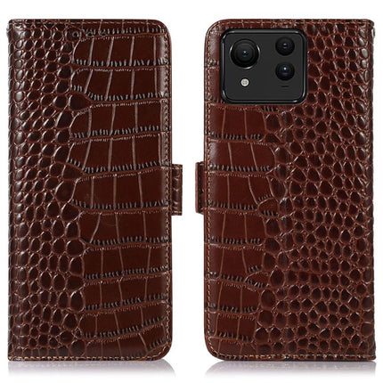 For Asus Zenfone 11 Ultra 5G Case Crocodile Texture Genuine Cow Leather Phone Wallet Cover - Brown