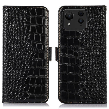 For Asus Zenfone 11 Ultra 5G Case Crocodile Texture Genuine Cow Leather Phone Wallet Cover - Black