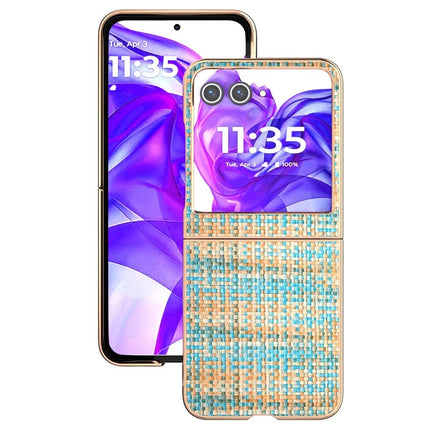 For Motorola Razr 50 5G Case Electroplating Edge Plaid Texture PU Leather+PC Phone Cover