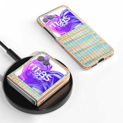 For Motorola Razr 50 5G Case Electroplating Edge Plaid Texture PU Leather+PC Phone Cover