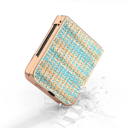 For Motorola Razr 50 5G Case Electroplating Edge Plaid Texture PU Leather+PC Phone Cover
