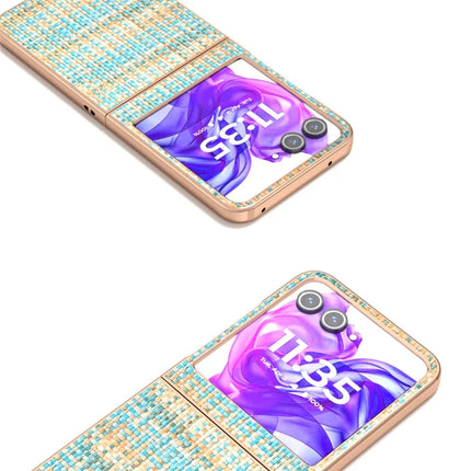 For Motorola Razr 50 5G Case Electroplating Edge Plaid Texture PU Leather+PC Phone Cover