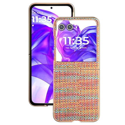 For Motorola Razr 50 5G Case Electroplating Edge Plaid Texture PU Leather+PC Phone Cover