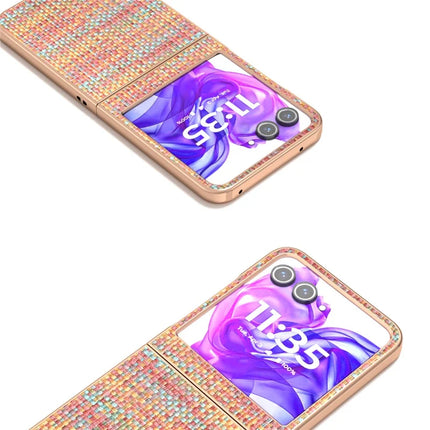 For Motorola Razr 50 5G Case Electroplating Edge Plaid Texture PU Leather+PC Phone Cover