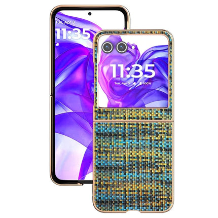 For Motorola Razr 50 5G Case Electroplating Edge Plaid Texture PU Leather+PC Phone Cover