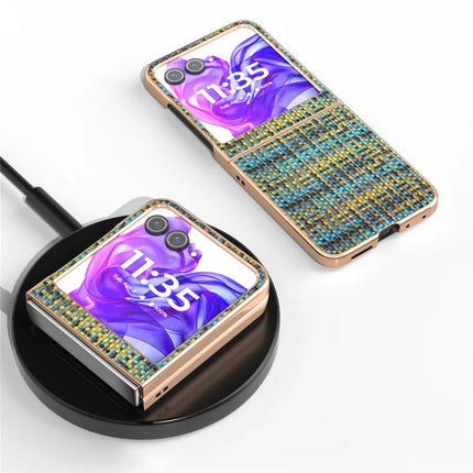 For Motorola Razr 50 5G Case Electroplating Edge Plaid Texture PU Leather+PC Phone Cover