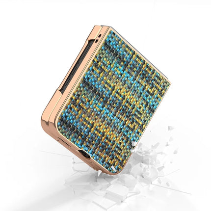 For Motorola Razr 50 5G Case Electroplating Edge Plaid Texture PU Leather+PC Phone Cover